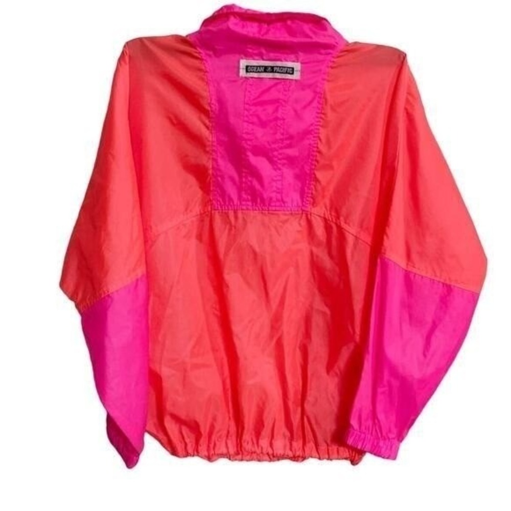 Vintage OP Hot Pink/Orange Windbreaker 3/4 Zip‎ Jacket - Junior's M - Picture 3 of 15
